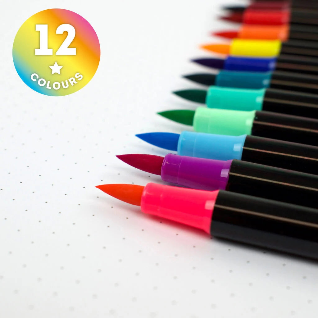 Brush Markers - Set 12 Pennarelli - Bright Colours - Multicolor Ink