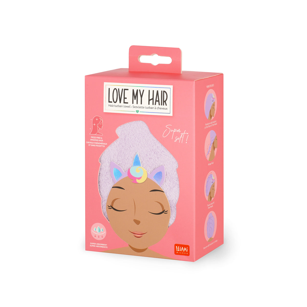 LOVE MY HAIR - ASCIUGAMANO  CAPELLI TURBANTE - UNICORN