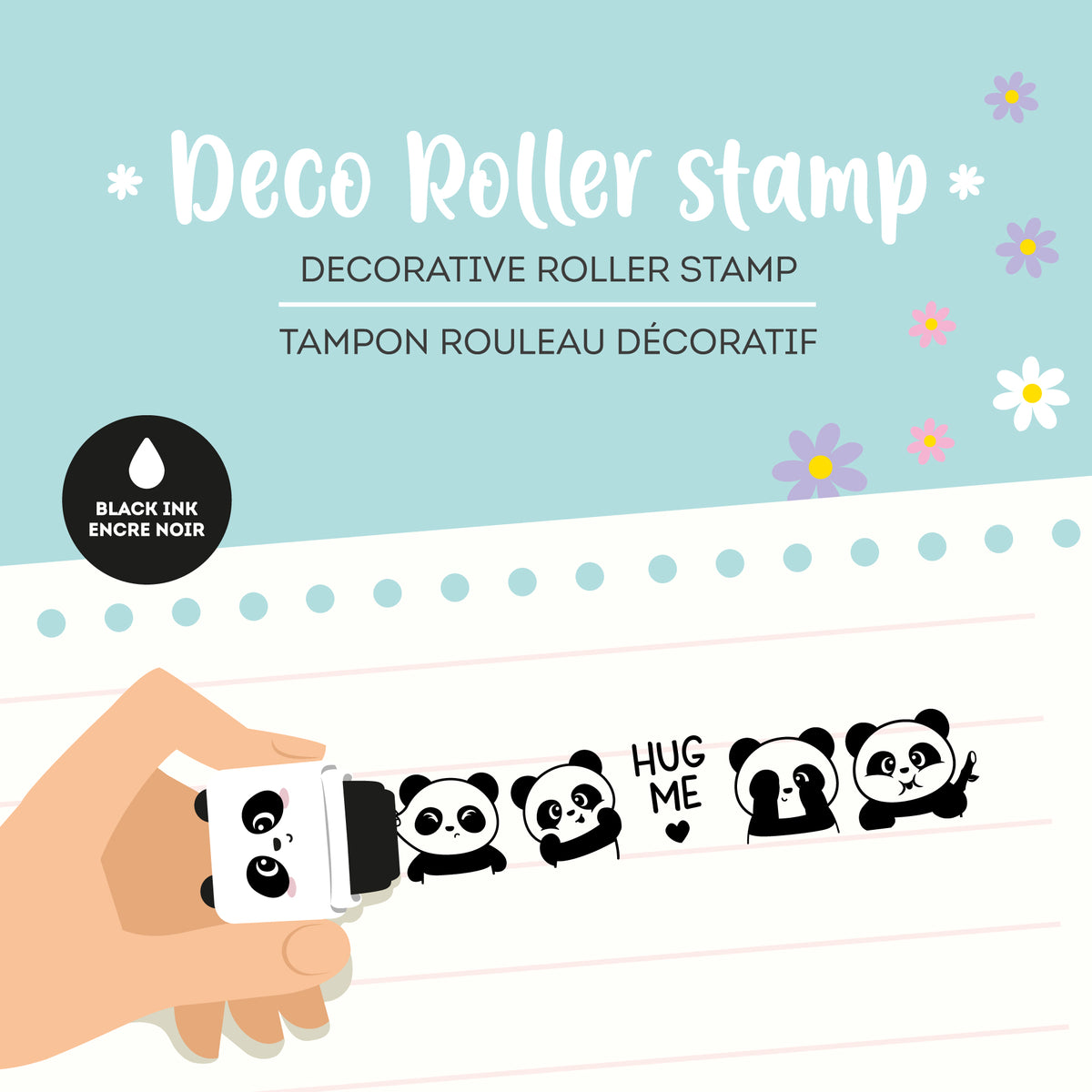 TIMBRO DECORATIVO A RULLO - PANDA - BLACK INK