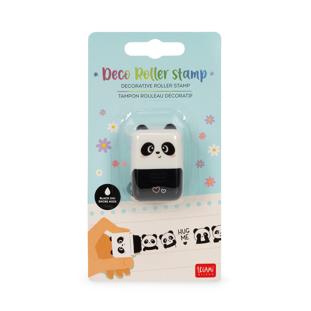 TIMBRO DECORATIVO A RULLO - PANDA - BLACK INK