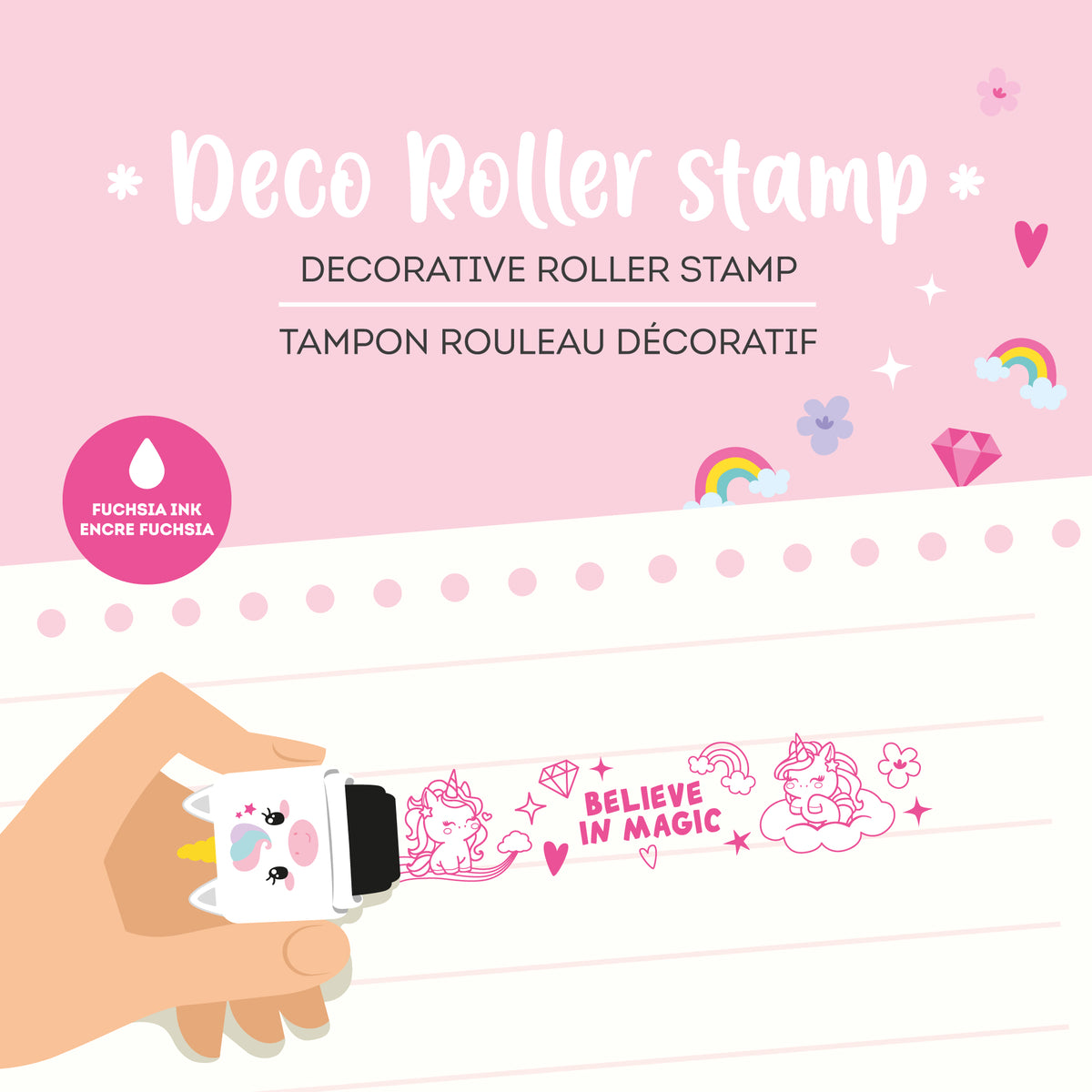 TIMBRO DECORATIVO A RULLO - UNICORN - FUCHSIA INK