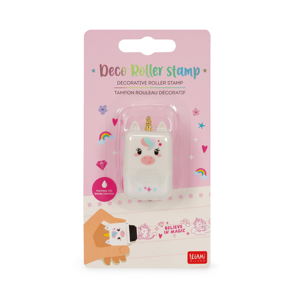 TIMBRO DECORATIVO A RULLO - UNICORN - FUCHSIA INK