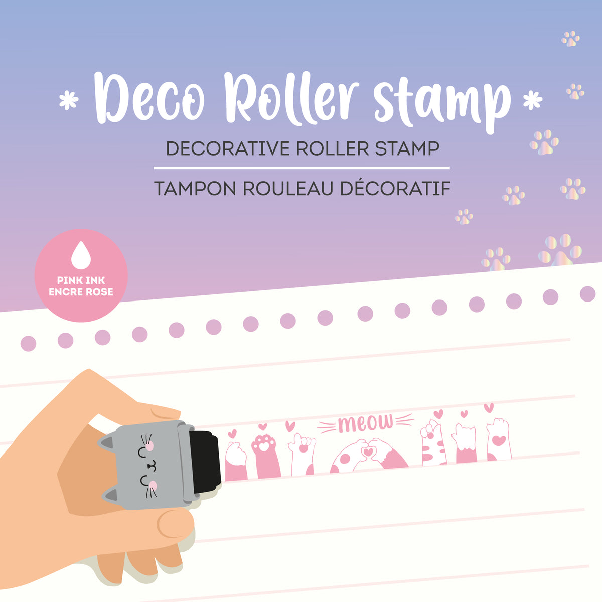 TIMBRO DECORATIVO A RULLO - KITTY - PINK INK